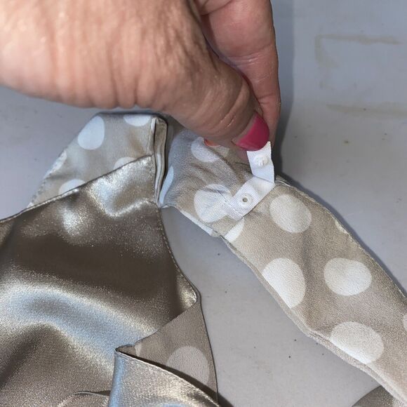 EUC Express Size 8 Champagne Polka Dot Satin Lined Fit & Flare Dress W/Pockets - Picture 15 of 16